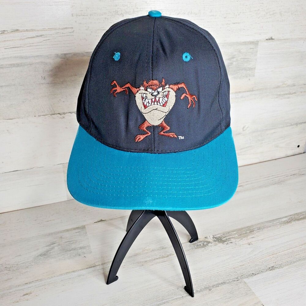VTG Taz Looney Tunes Snapback Baseball Cap 1993 Tasmanian Devil Black Teal-Blue